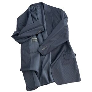 Hickey Freeman Nordstrom Mens Jacket Coat Suit 46 Oakbrook Blue‎ Pinstriped Wool